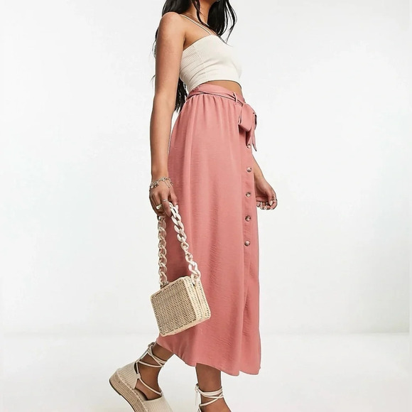 ASOS Pink Midi Skirt with Button Detail - Picture 6 of 7